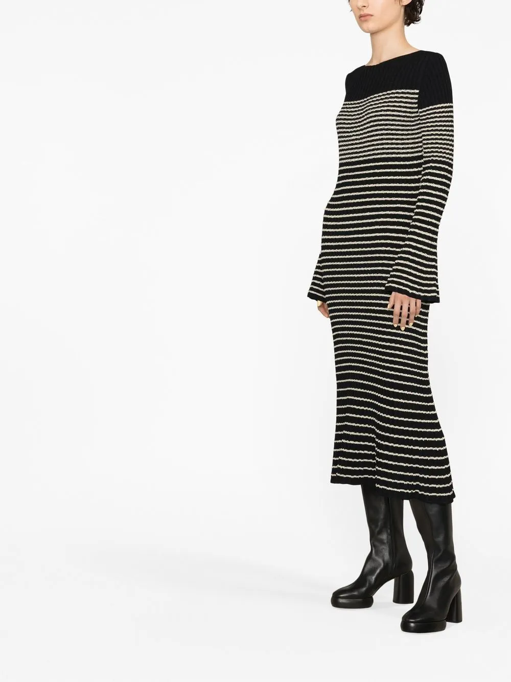 Proenza Schouler Boucle Mini Stripe Knit Midi Dress In Black