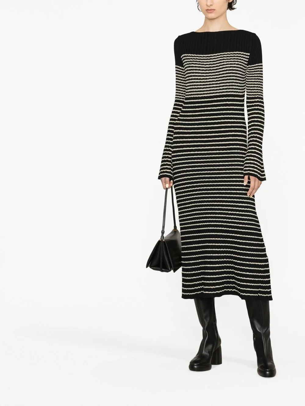Proenza Schouler Boucle Mini Stripe Knit Midi Dress In Black