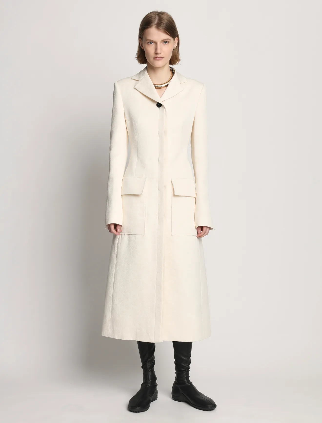 Cotton Wool Jacquard Coat in neutrals Proenza Schouler