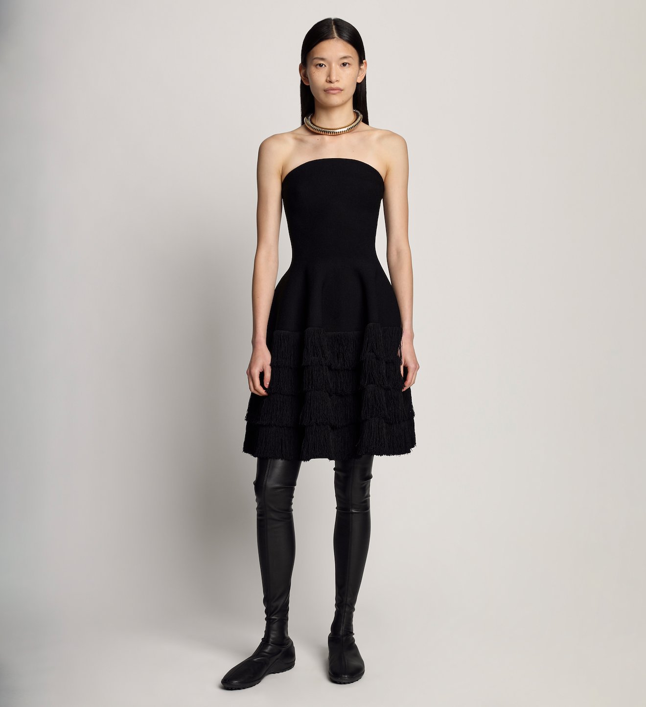 Textured Fringe Knit Sculpted Dress