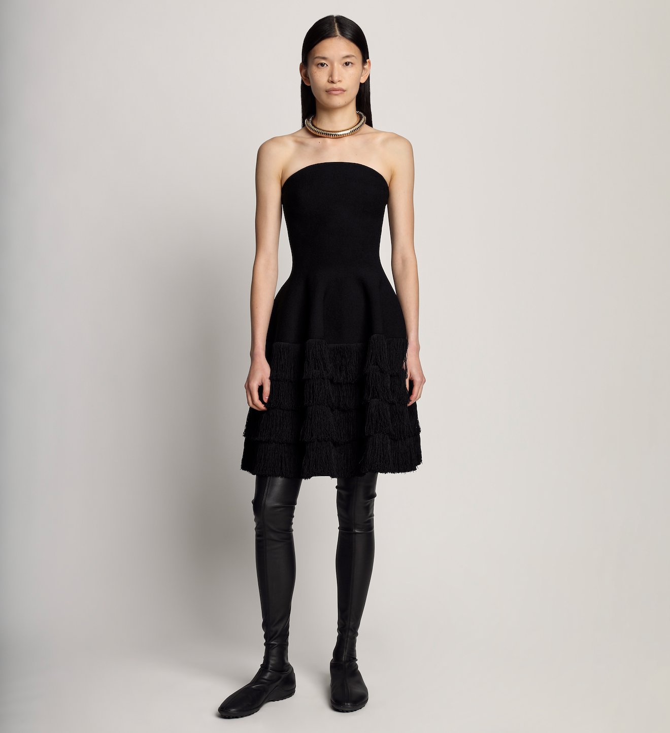 Textured Fringe Knit Sculpted Dress
