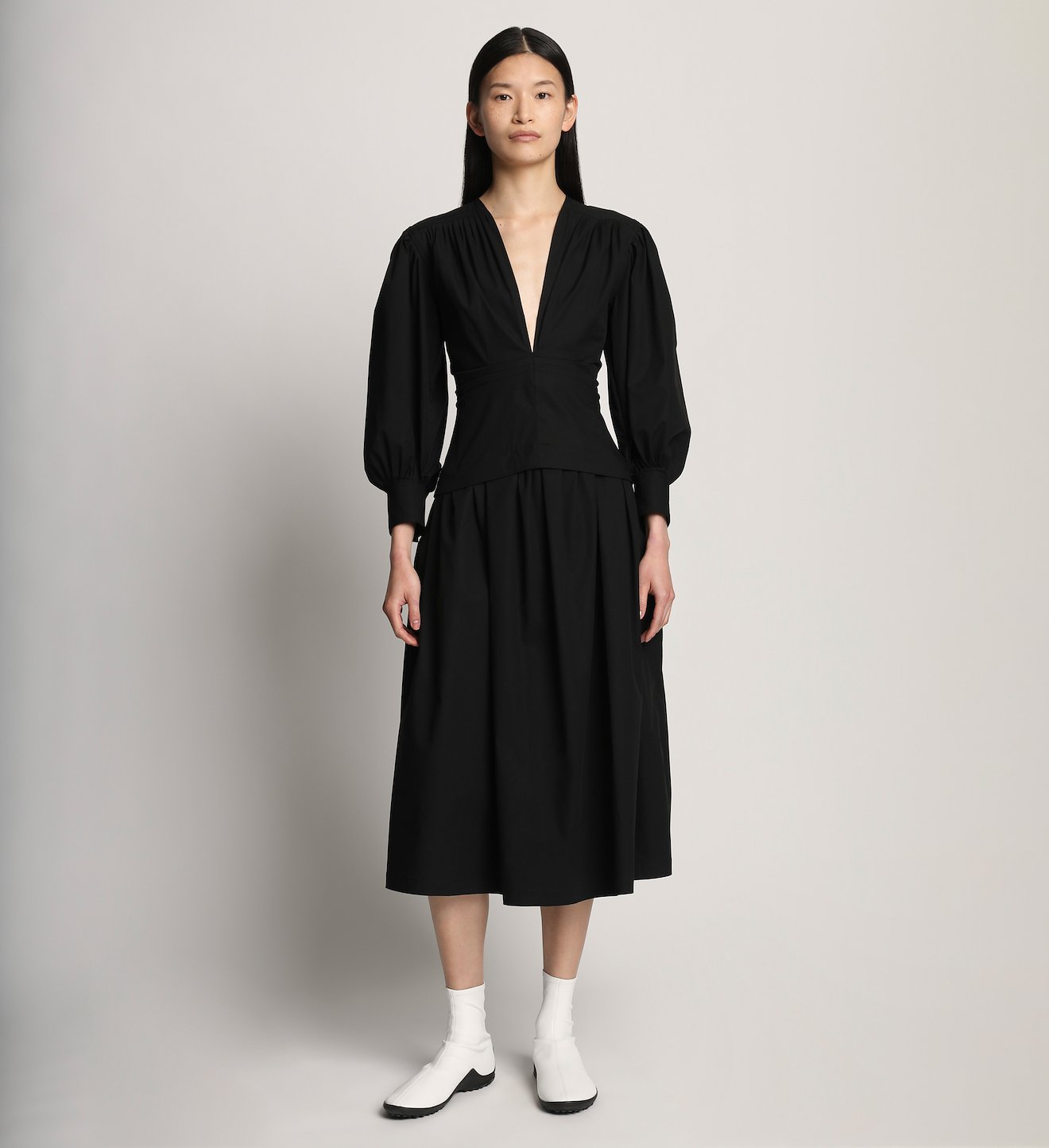 Poplin V-neck Dress