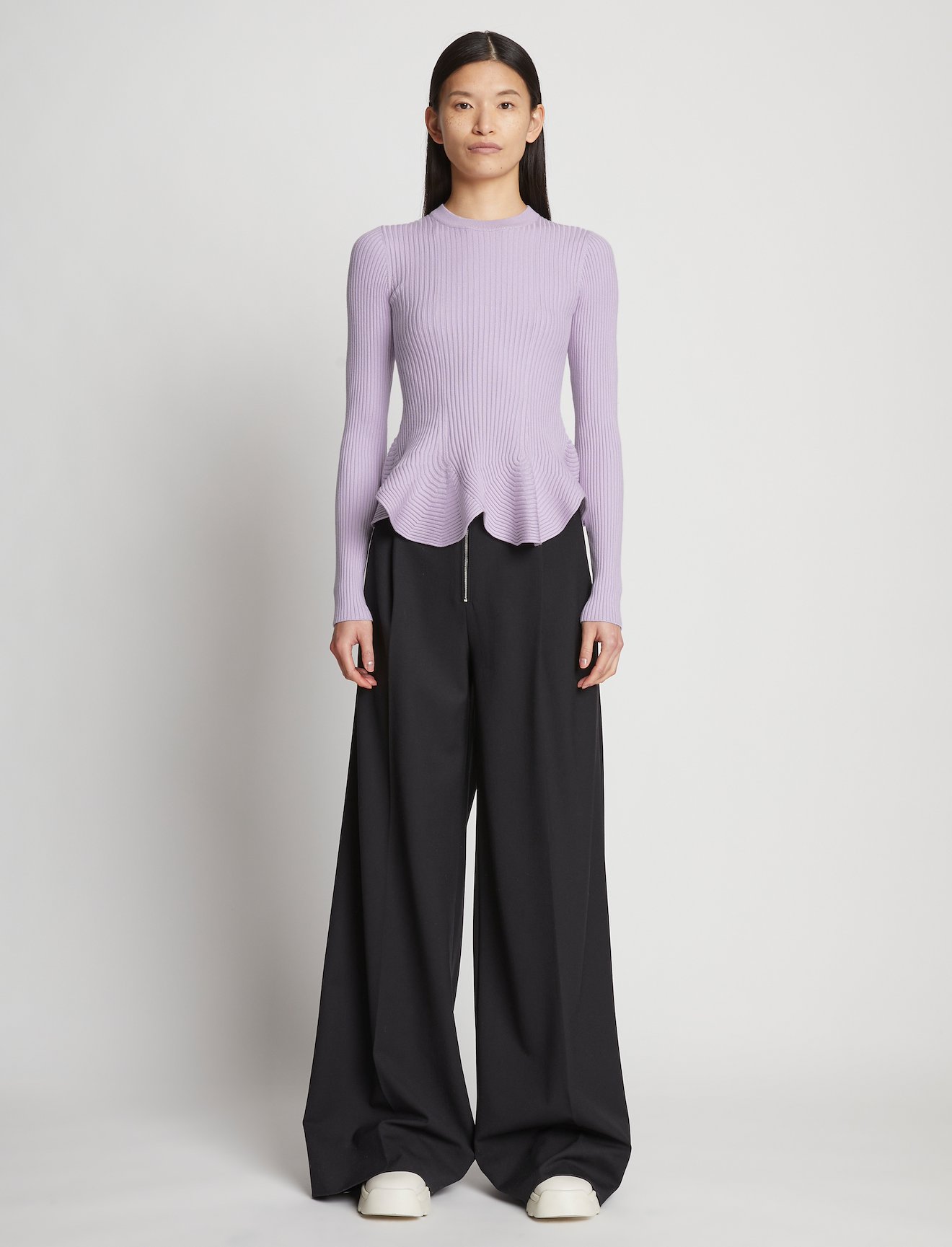 Fluted Rib Knit Peplum Sweater in purple | Proenza Schouler