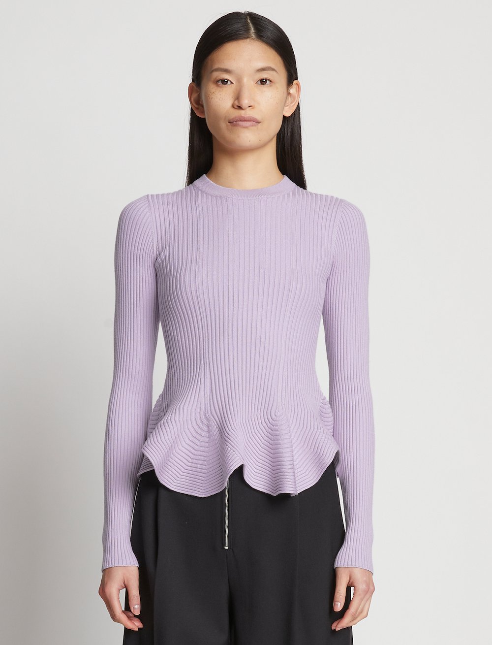 Fluted Rib Knit Peplum Sweater