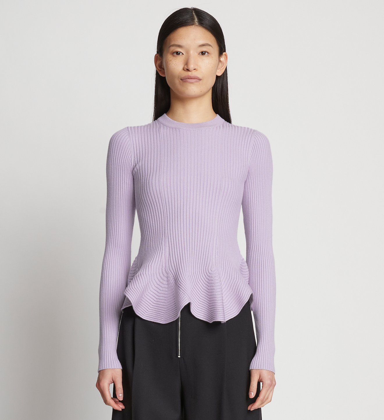 Fluted Rib Knit Peplum Sweater