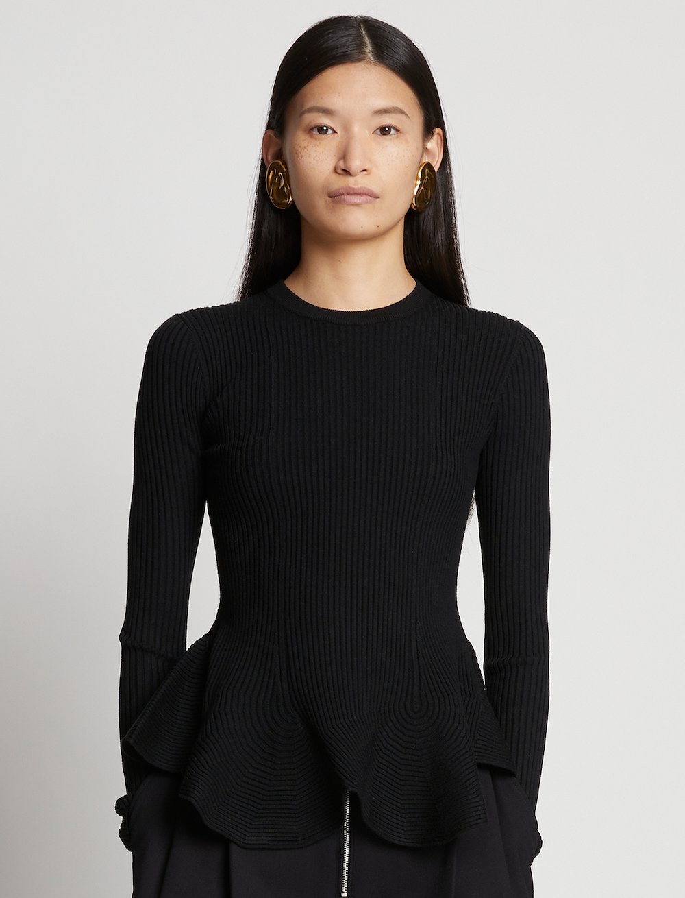Fluted Rib Knit Peplum Sweater
