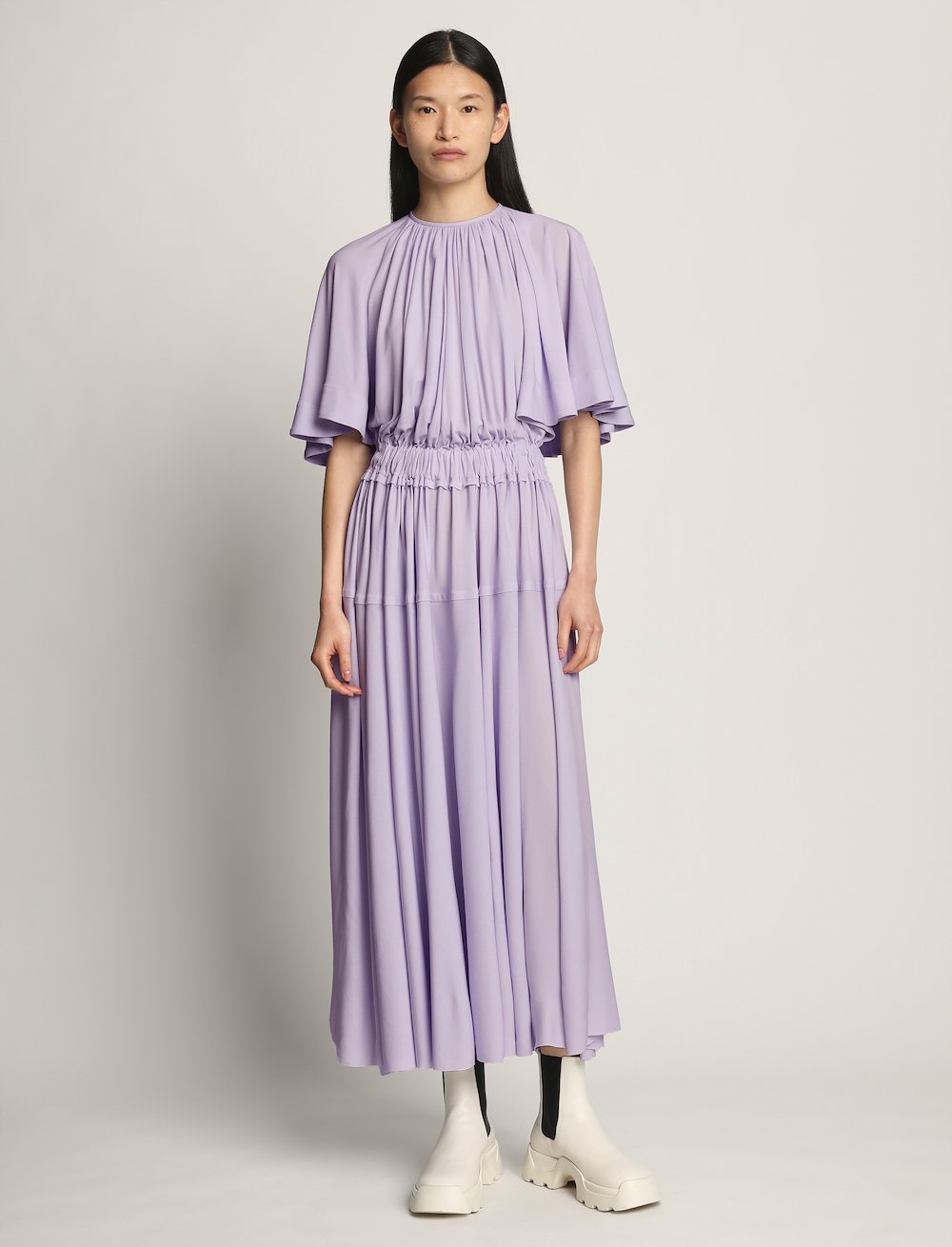 Viscose Crepe Gathered Jersey Dress