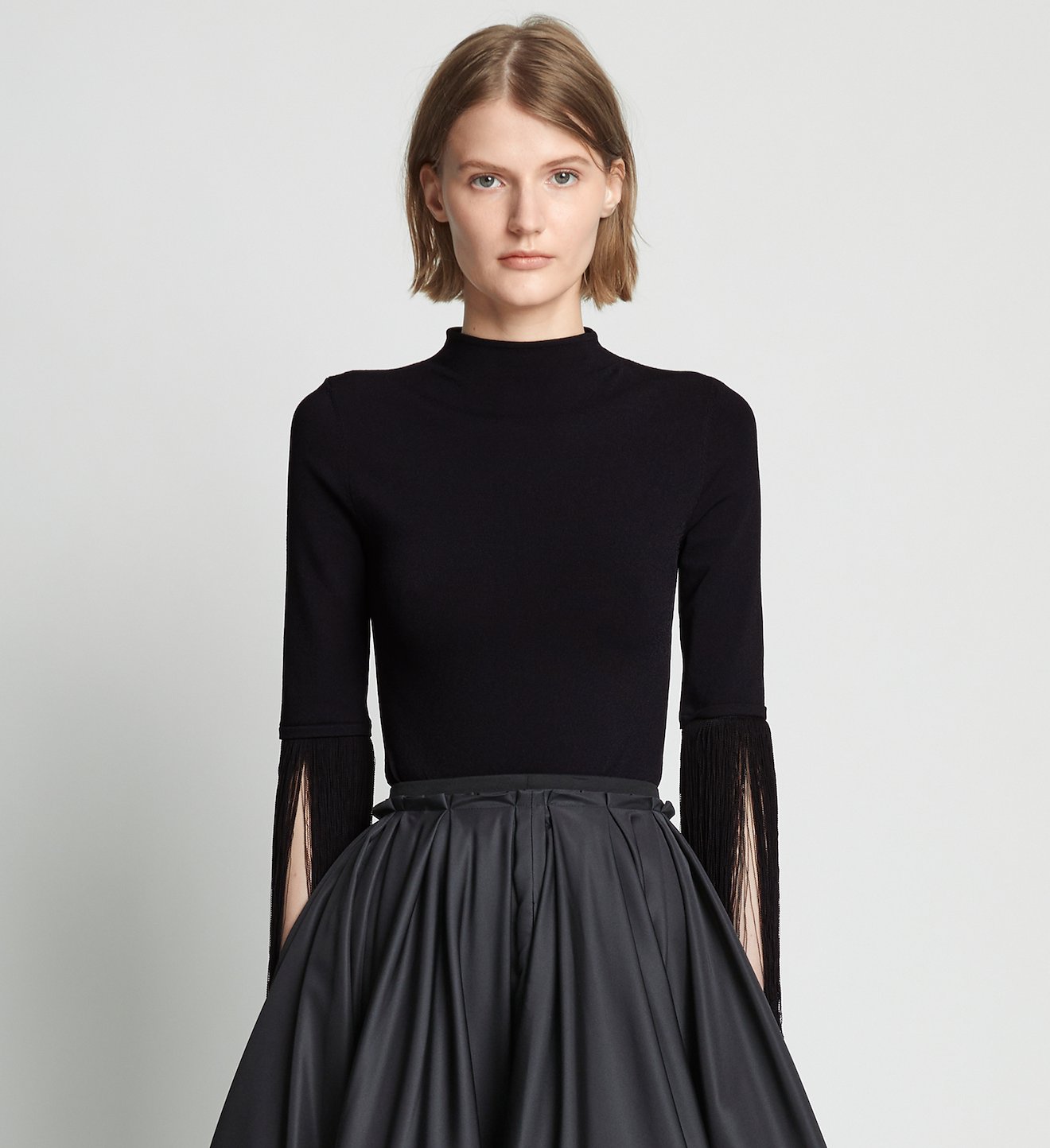 Matte Viscose Knit Fringe Sweater