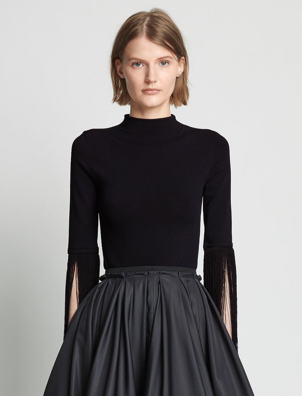 Matte Viscose Knit Fringe Sweater