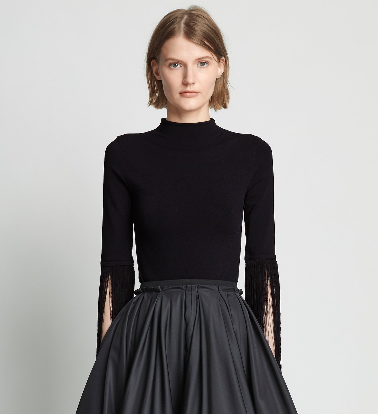 Matte Viscose Knit Fringe Sweater