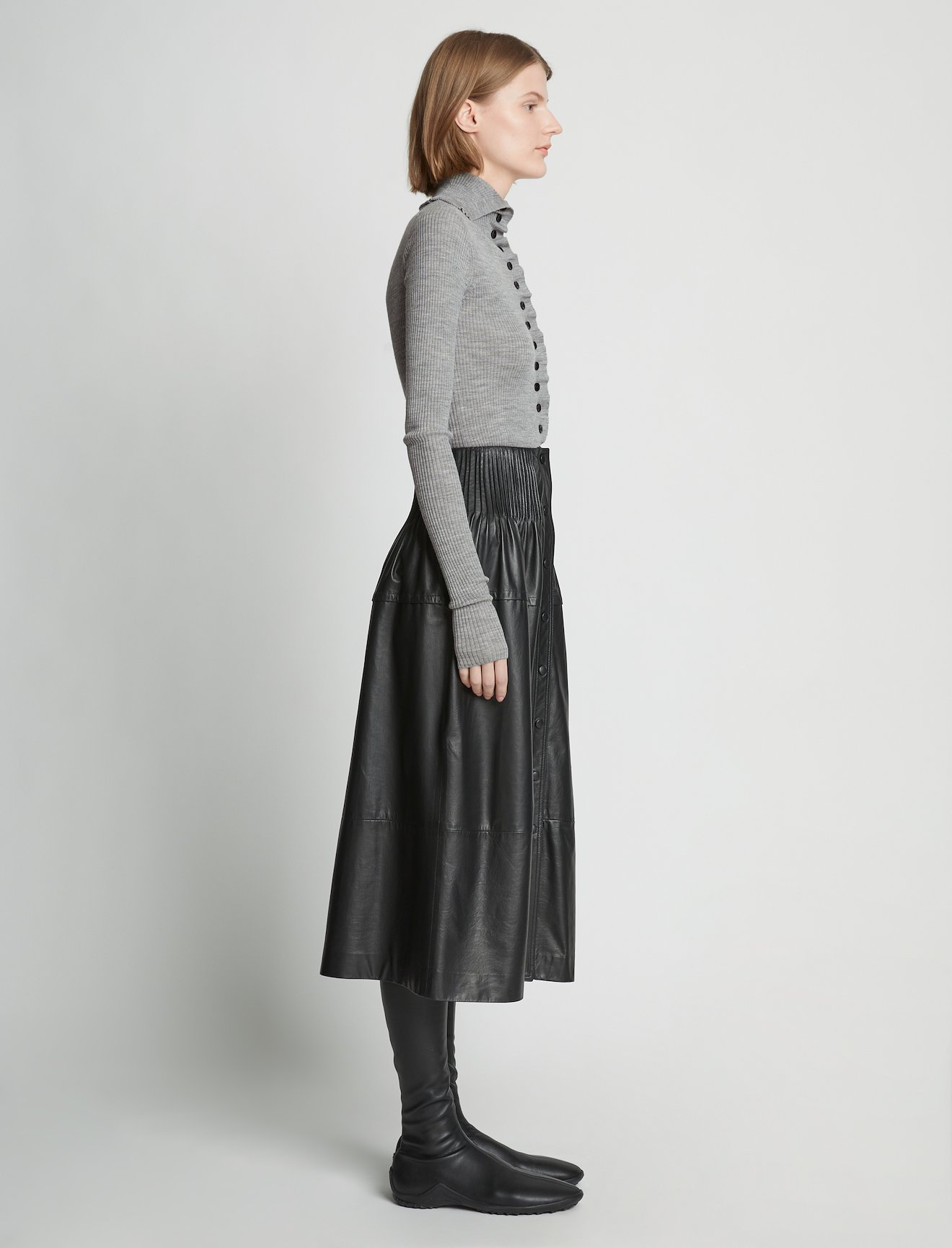 Eco Superfine Merino Button Down Sweater in grey | Proenza Schouler