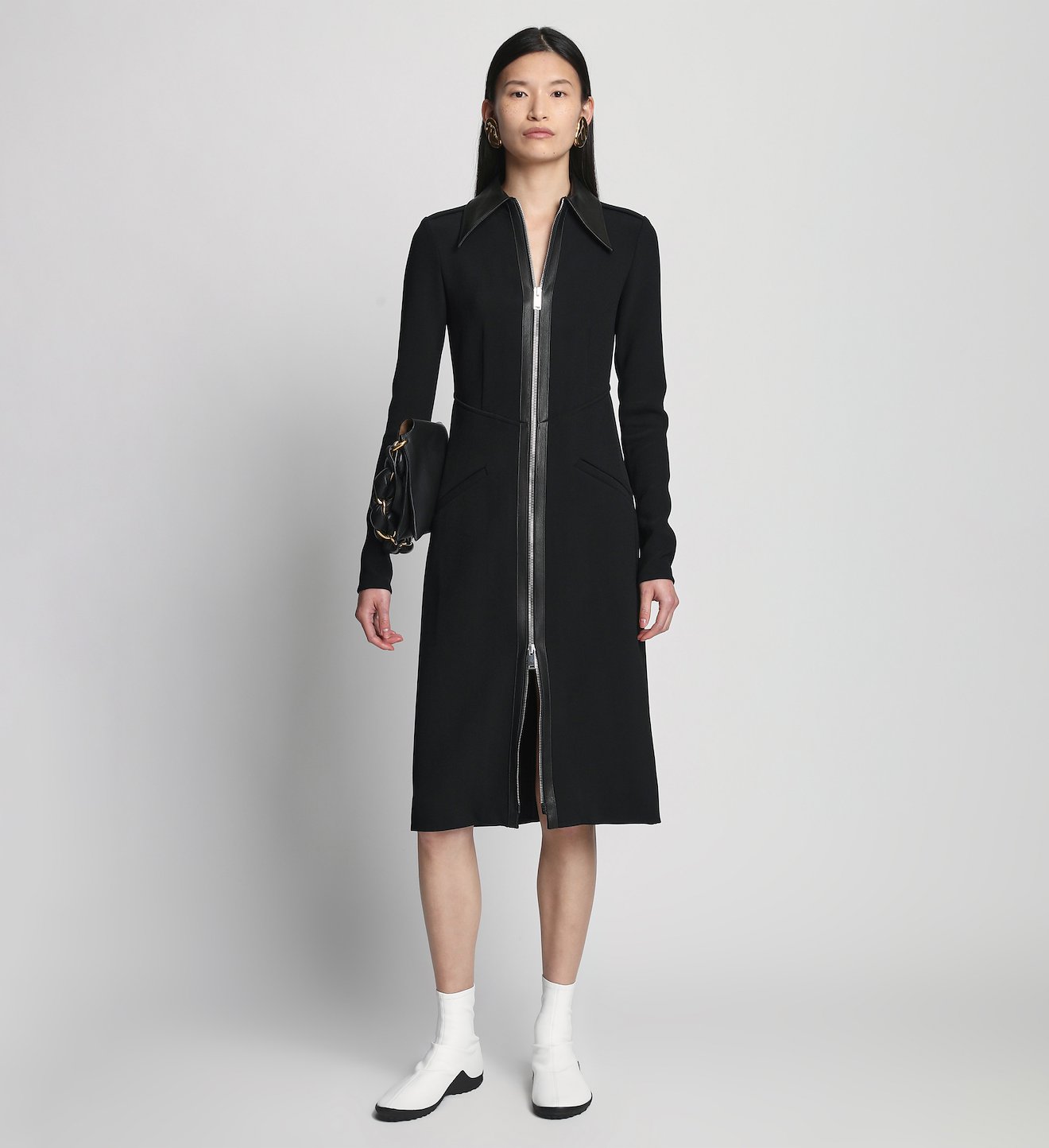 Bi-stretch Crepe and Leather Dress