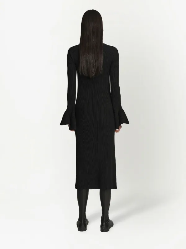 Proenza Schouler Ribbed-knit Flute-sleeved Dress - Black