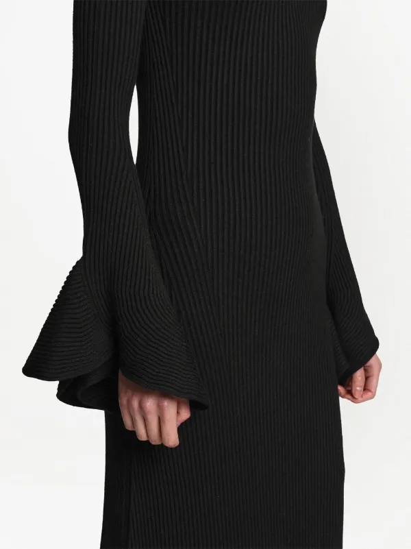 Proenza Schouler Ribbed-knit Flute-sleeved Dress - Black