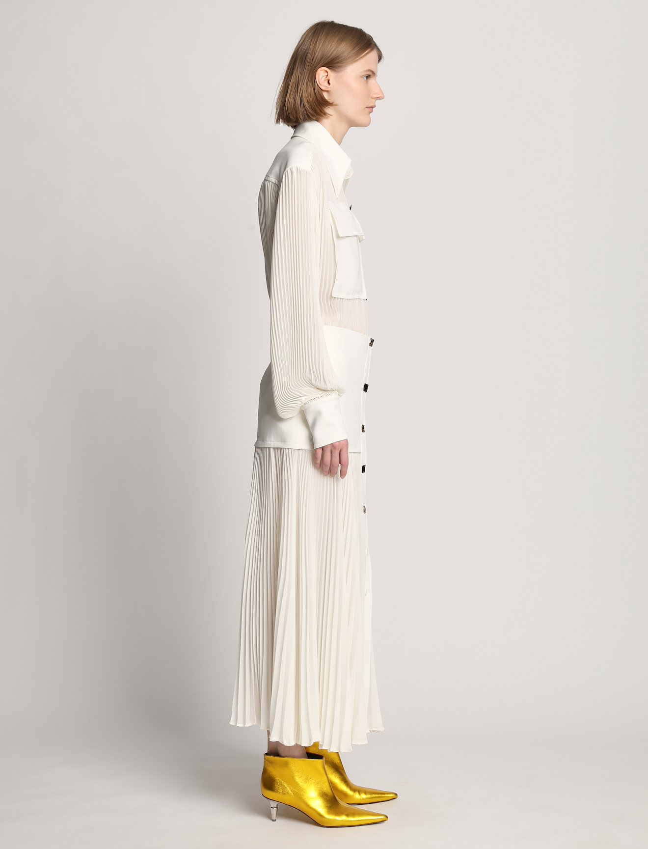 Sheer Pleat Shirt Dress #1