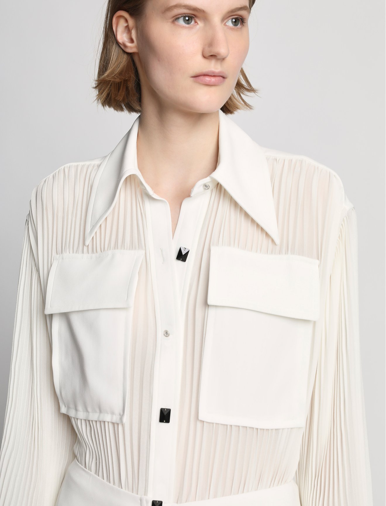 Sheer Pleat Shirt Dress #3