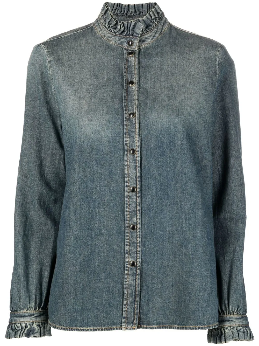 

Saint Laurent camisa de mezclila con volantes - Azul