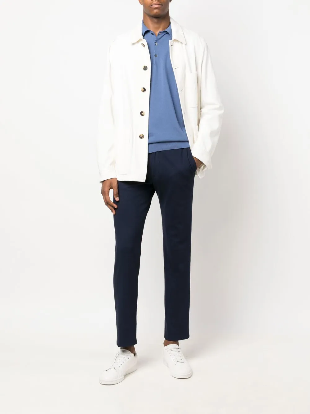 Canali Fijngebreid poloshirt Blauw