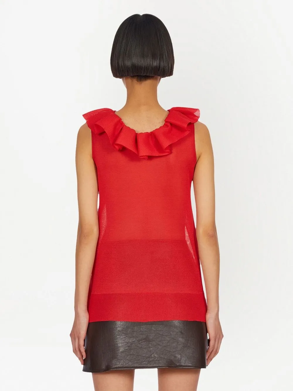  Ferragamo Frill-detail Virgin Wool Top - Red 