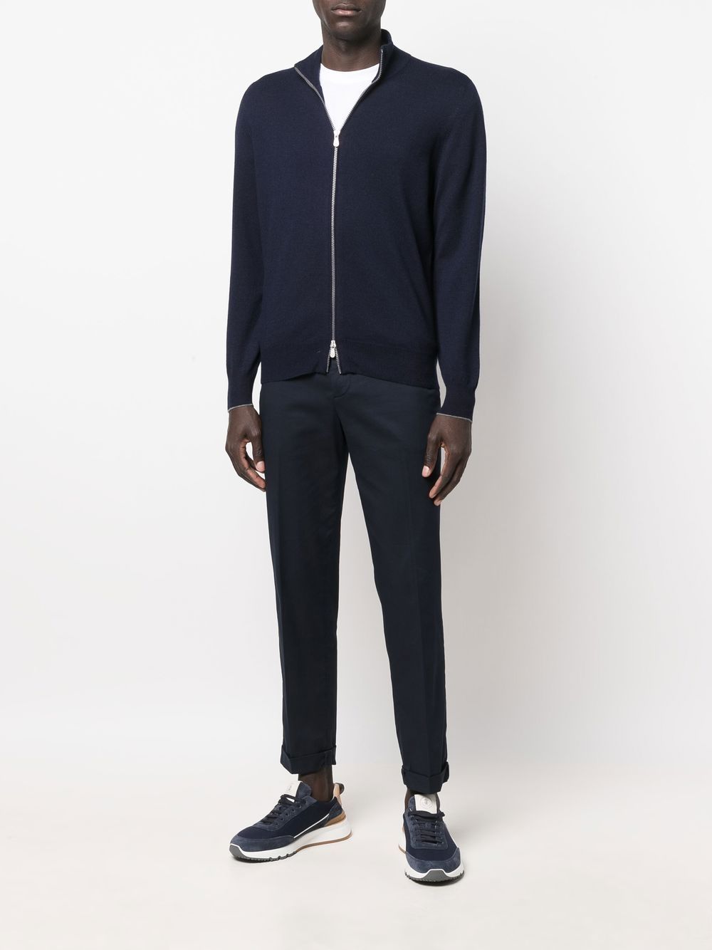 Shop Brunello Cucinelli Funnel Neck Zip-up Cashmere Jumper In Blue