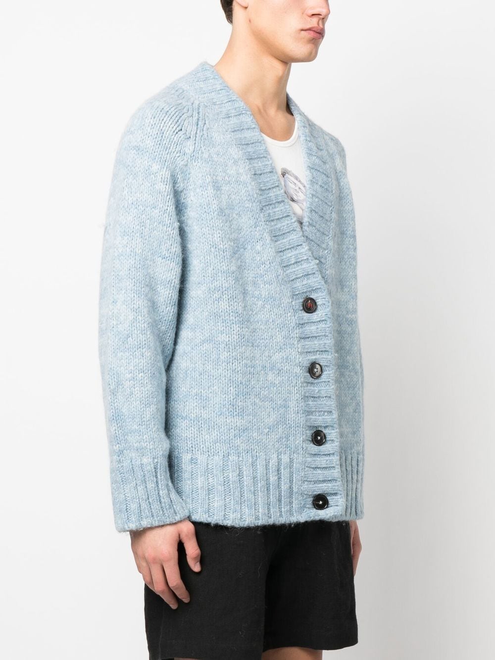 Shop Maison Margiela Chunky-knit V-neck Cardigan In Blue