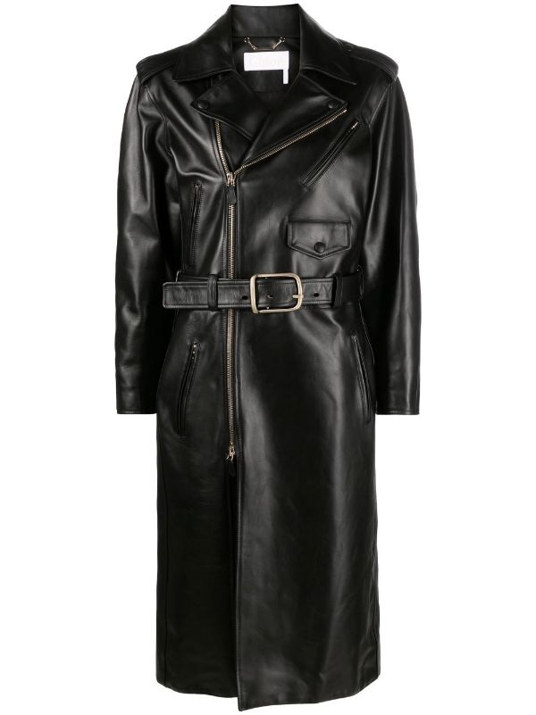 leather biker trench coat