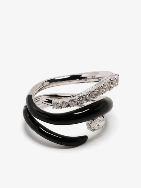 Nikos Koulis 18kt white gold diamond and enamel ring