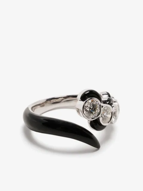 Nikos Koulis 18kt white gold diamond and enamel ring