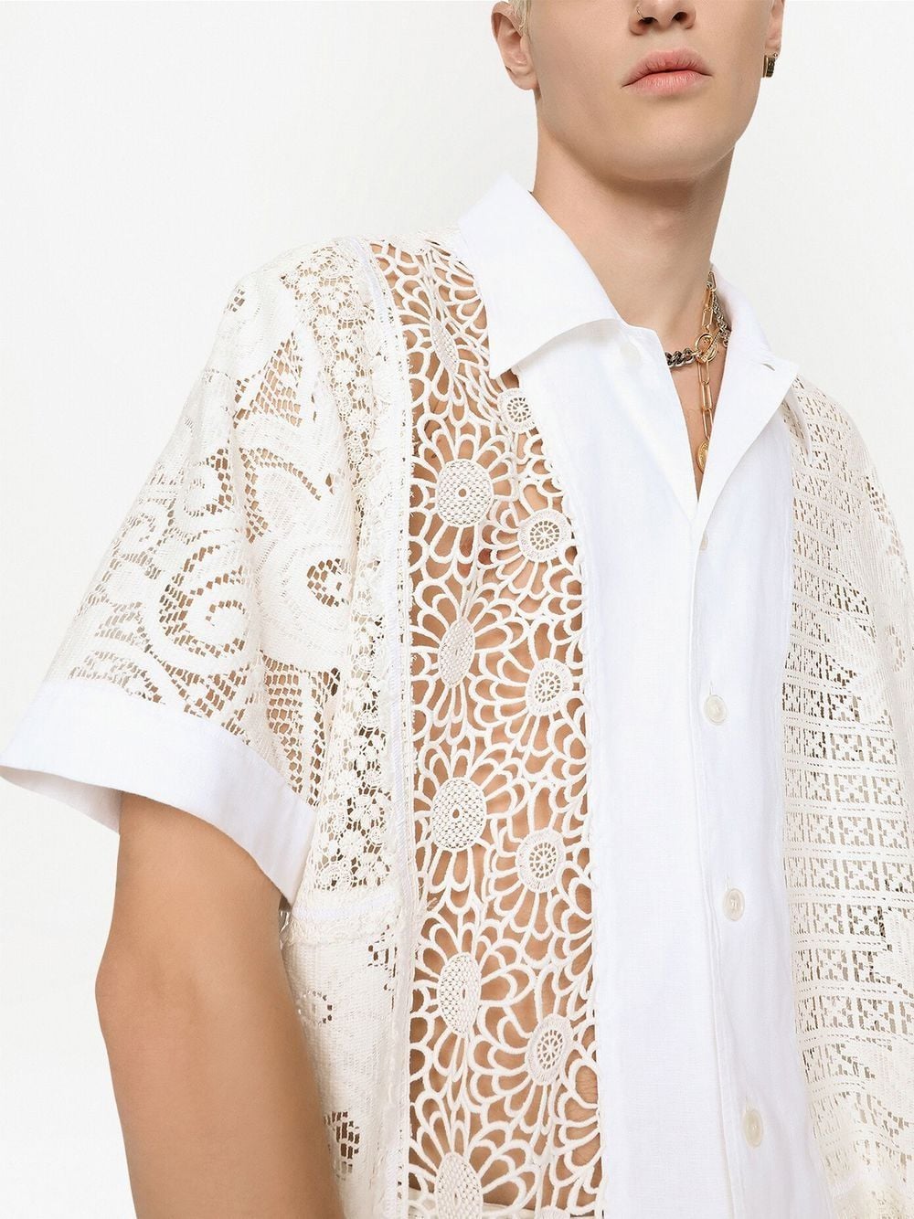 Shop Dolce & Gabbana Lace-insert Bowling Shirt In White