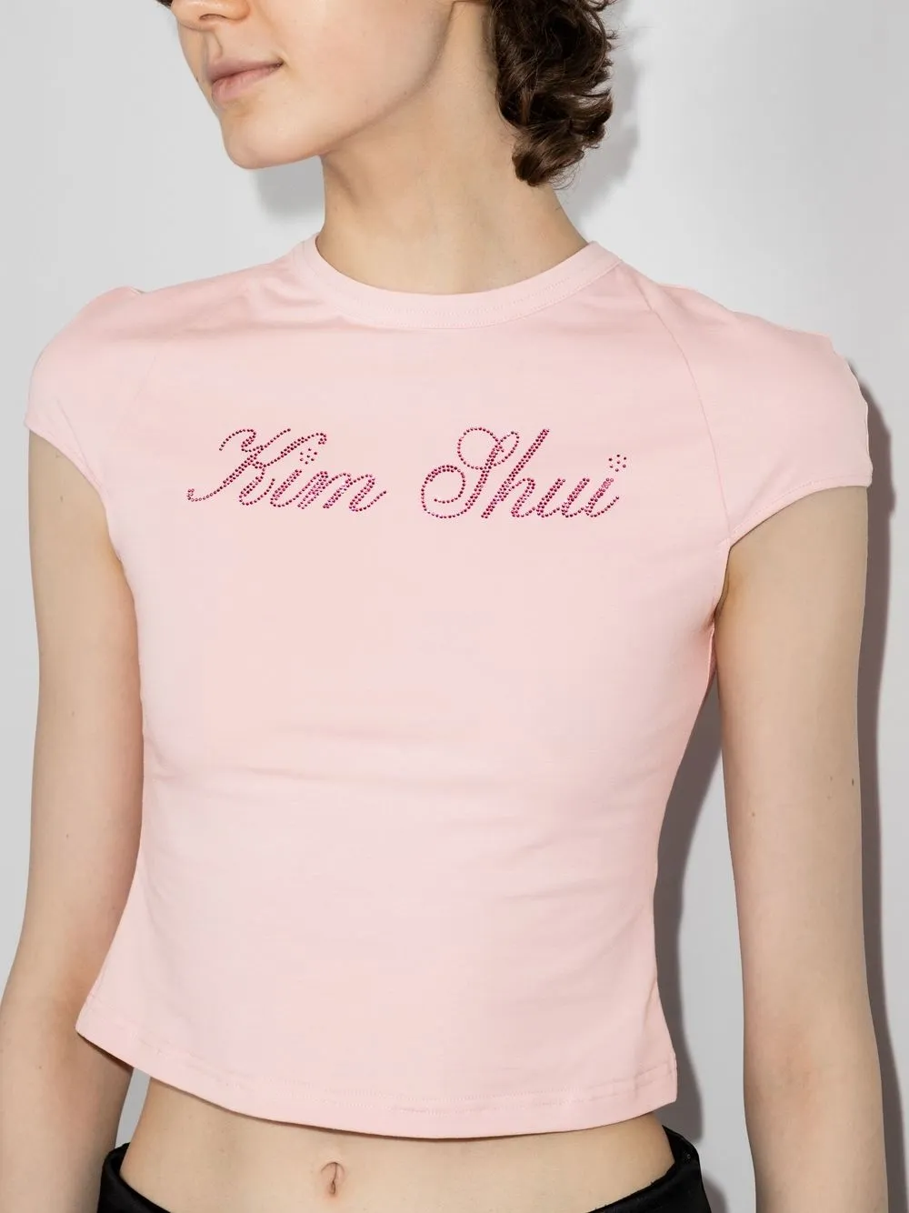 Image 2 of Kim Shui logo-embellished cropped T-shirt