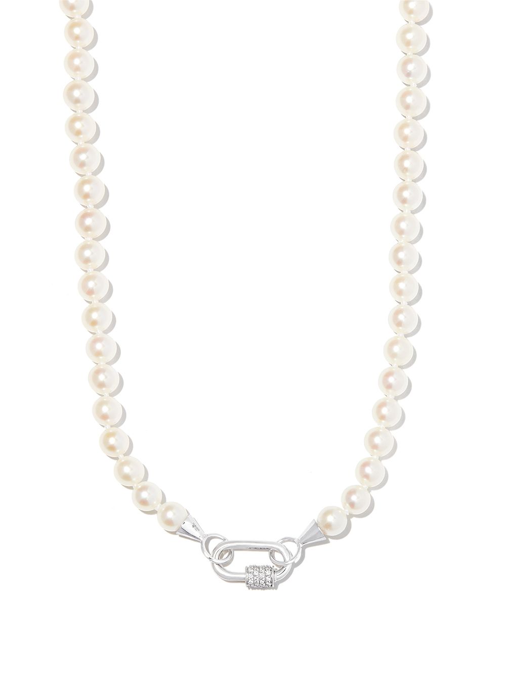 Marla Aaron - 14kt white gold pearl and diamond necklace - men - 14kt White Gold/Pearl - One Size - Silver