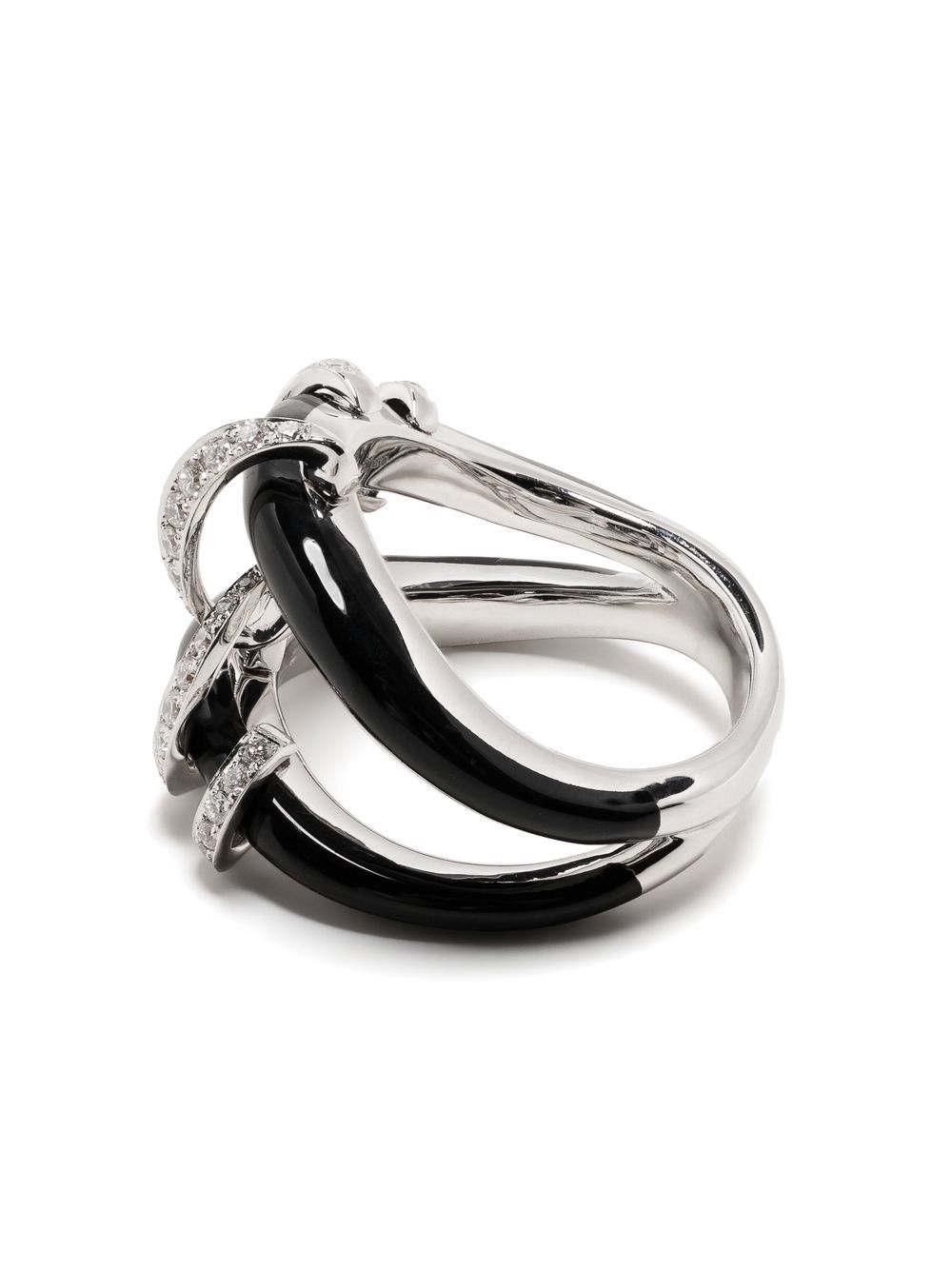 Shop Nikos Koulis 18kt White Gold Diamond And Enamel Ring In Black