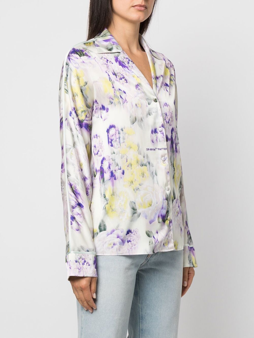 Shop Off-white Chine Satin Floral-print Shirt In Green