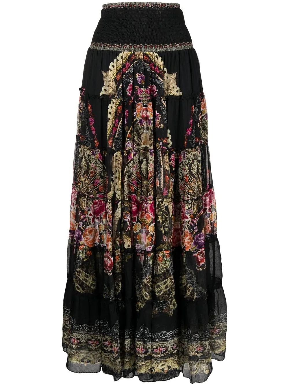 

Camilla baroque-print tiered skirt - Black