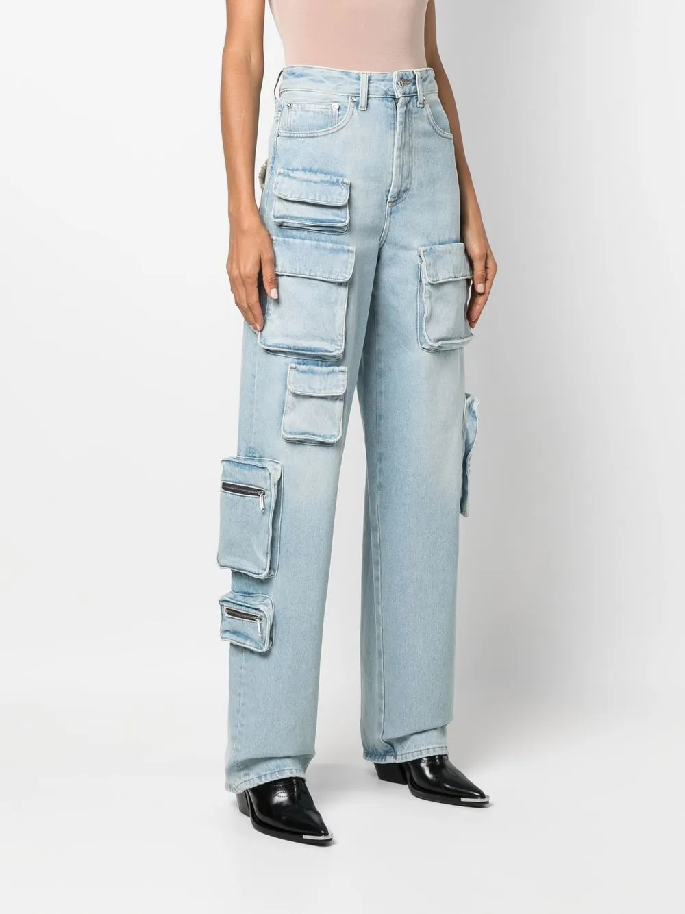  Off White Jeans Mit Bleached Effekt   Blau 