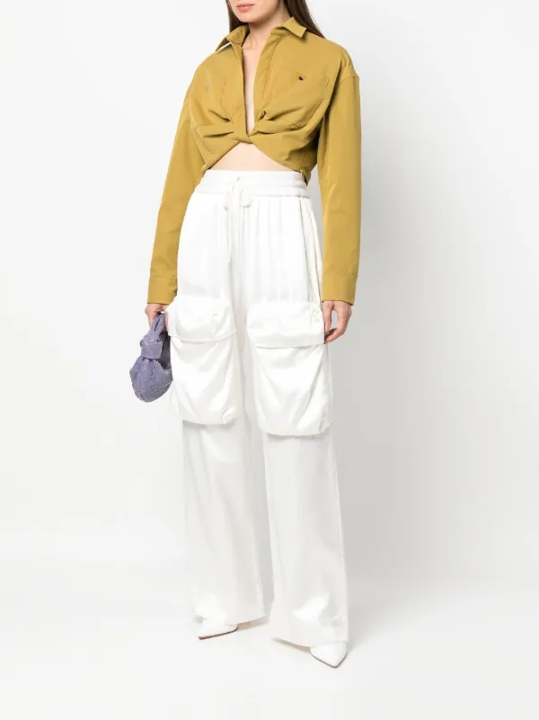 Off-White Twist-front Cropped Cargo Shirt in Green