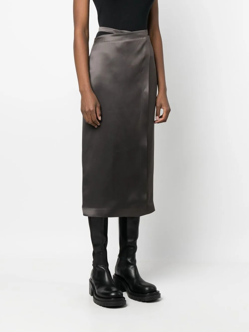  Off-white High-waisted Wrap Midi Skirt - Black 