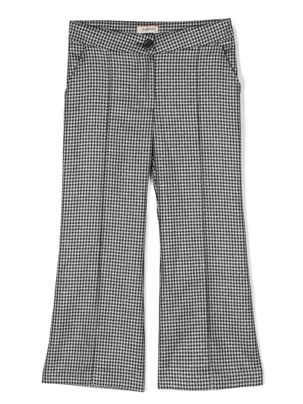 Pinko Kids' Houndstooth-print Tailored Trousers In 黑色