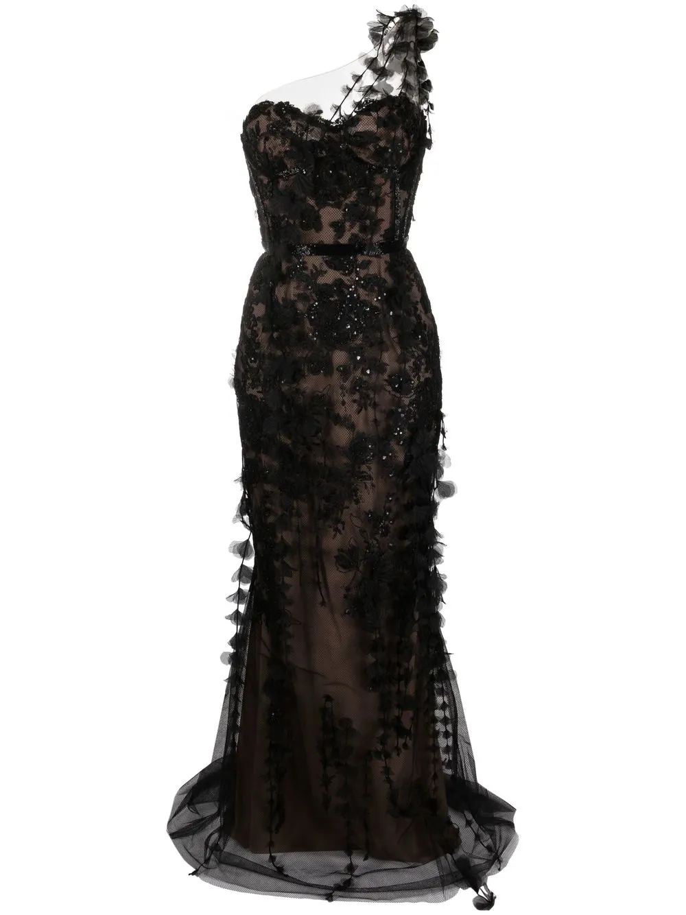 

Marchesa vestido de fiesta con un hombro descubierto - Negro