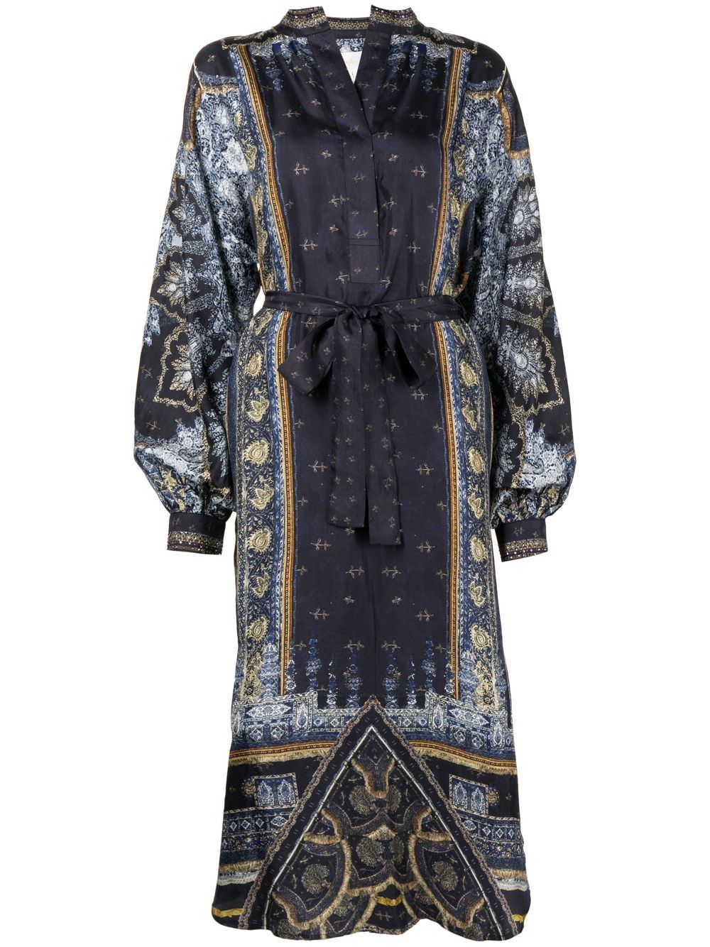 

Camilla printed blouson sleeve silk dress - Blue