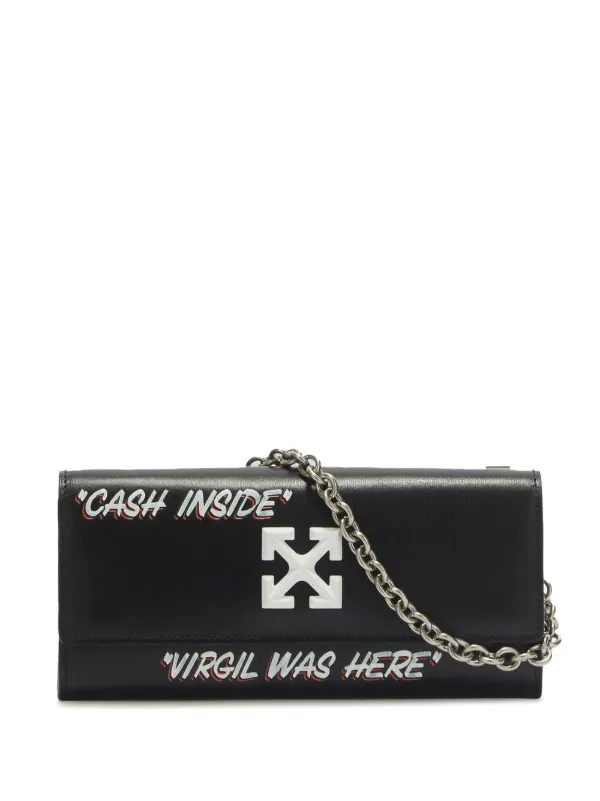 Off White Black Jitney Quote Wallet on Chain Leather Pony-style