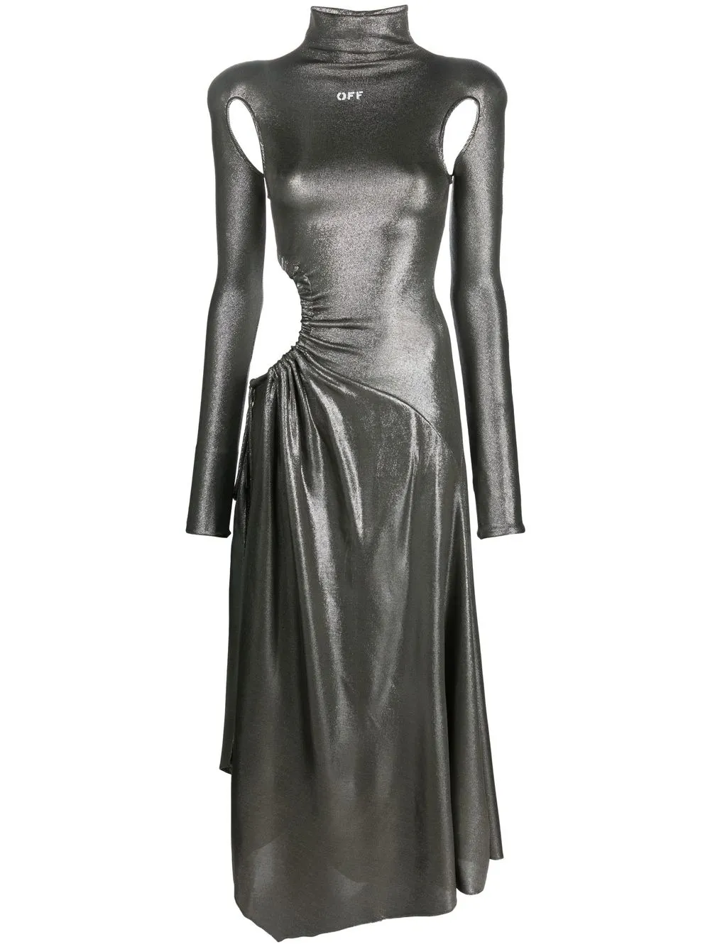 

Off-White cut-out roll-neck metallic-finished dress - Grey