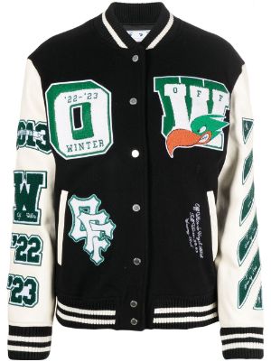 Off-White c/o Virgil Abloh Logo Patches Varsity Jacket in Green for Men
