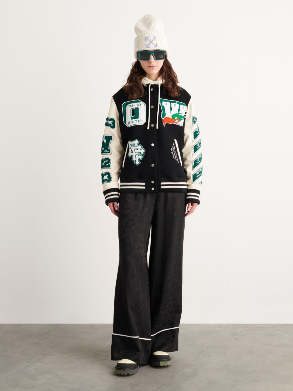 Off-white Embr Patches Woman Varsity In 黑色