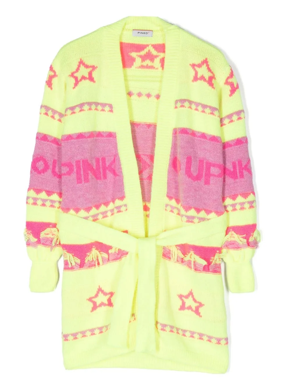 

Pinko Kids logo intarsia-knit belted cardigan - Yellow