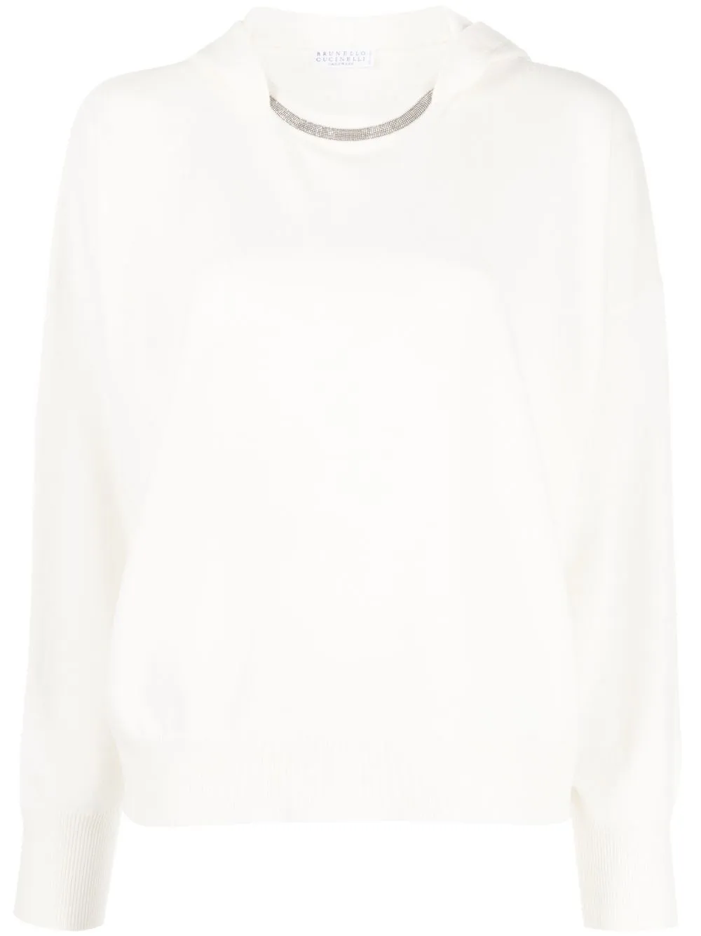 

Brunello Cucinelli hoodie de cachemira bordada con mostacillas - Blanco