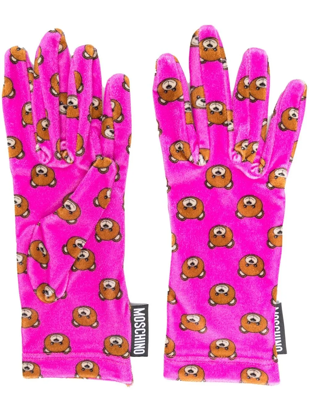 

Moschino logo-print velvet gloves - Pink