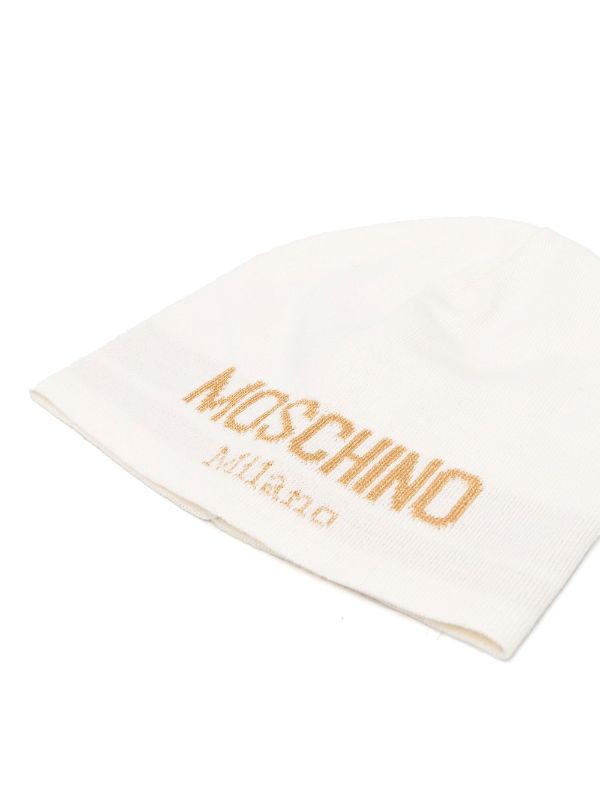 moschino white logo beanie