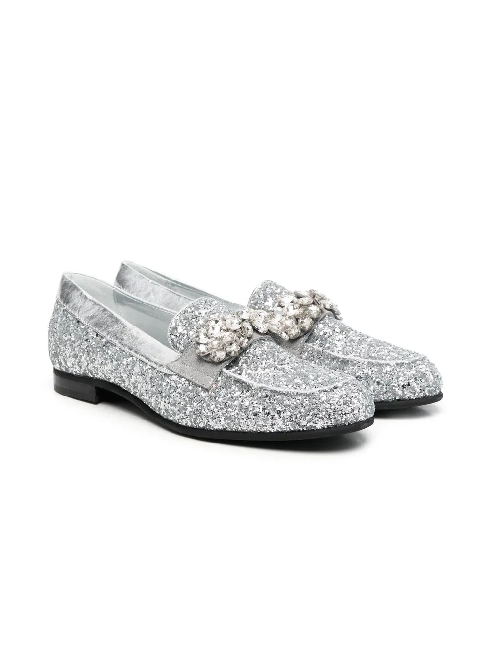

Monnalisa glitter crystal-embellished loafers - Grey