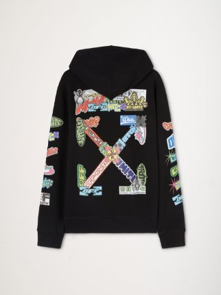 graphic-print cotton hoodie in black